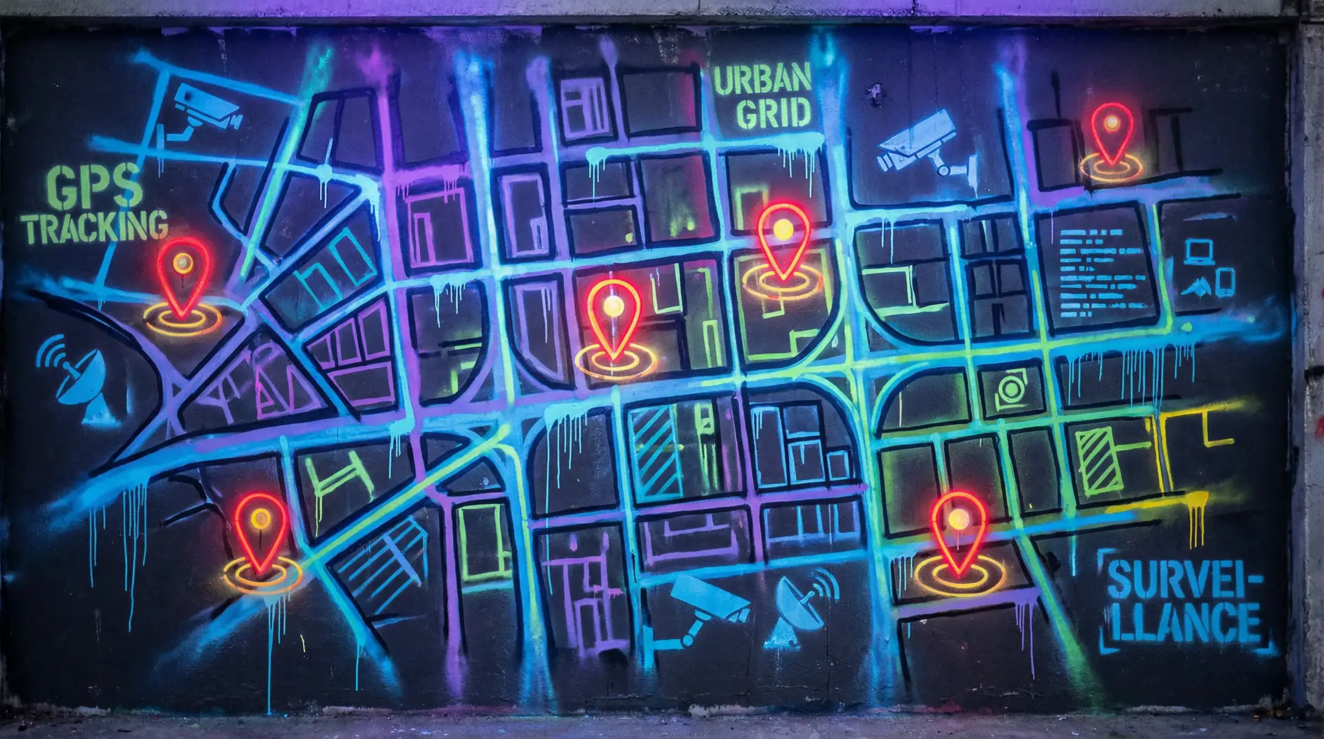 老王社区 狗仔追踪地图 - 城市涂鸦风格